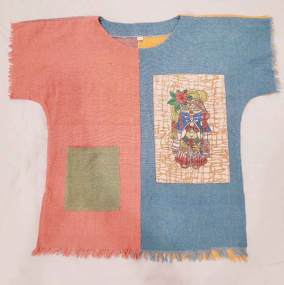 Women Boho Loose Patchwork Linen Blouse Top